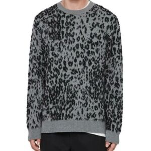 ALLSAINTS Wildcat Crew Leopard Sweater Gray Black Wool Blend Men’s Large